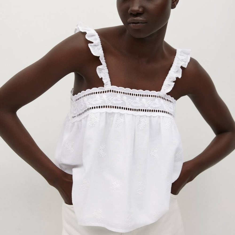 MANGO White Embroidered cotton top